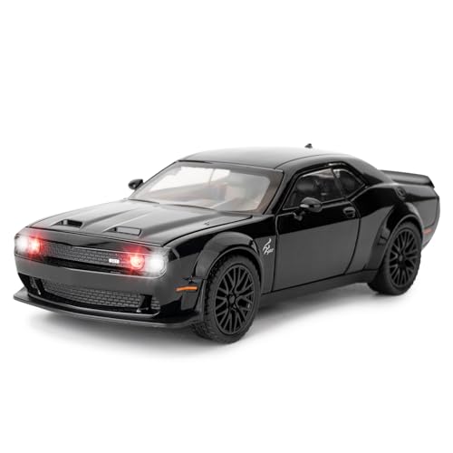 BDTCTK 1/32 Dodge Challenger Hellcat Model Car, Zinc Alloy Pull Back Toy car with Sound and Light for Kids Boy Girl Gift(Black) - Image 1
