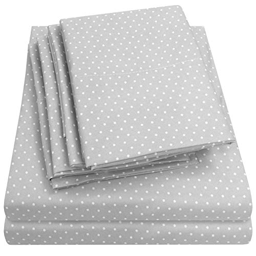 Sweet Home Collection Queen Sheets Dot Grey  6 Piece 1500 Supreme Collection Fine Brushed Microfiber Deep Pocket Queen Sheet Set Bedding  2 Extra Pillow Cases Great Value Queen Dot Gray  - Image 1