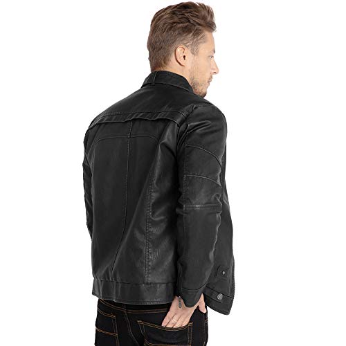 WULFUL Men's Vintage Stand Collar Leather Jacket Motorcycle PU Jacket and Coat - Image 4