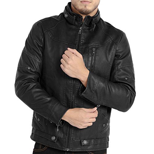 WULFUL Men's Vintage Stand Collar Leather Jacket Motorcycle PU Jacket and Coat - Image 3
