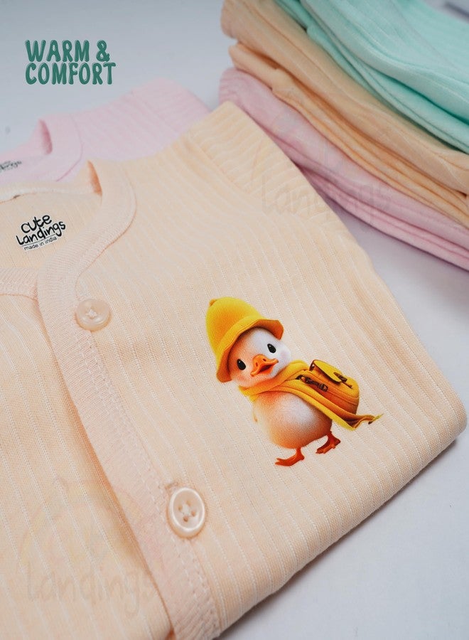 CUTE LANDINGS طقم بيجاما CUTE LANDINGS للأطفال حديثي الولادة من عمر 0-3، 3-6، 6-9، و9-12 شهرًا، بأكمام طويلة مفتوحة من الأمام، مصنوع من قماش جابلا حراري، مع بنطال بيجاما مضلع. (عبوة من 3 قطع) - Image 2