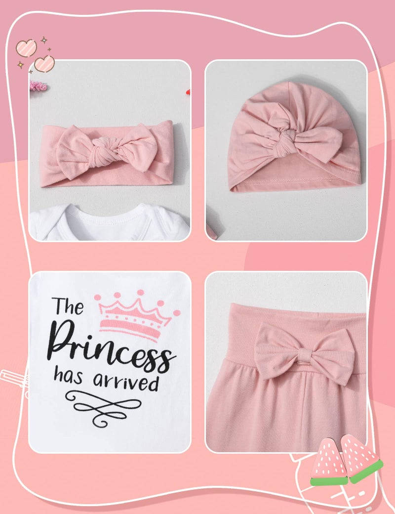 TyeSmo 0-3 Months Baby Girl Clothes 0-3 Months Outfits The Princess Has Arrived White Ruffle Long Sleeve Romper Pink Pant Sets 3 Month Baby Girl Clothes With Headband - Image 4