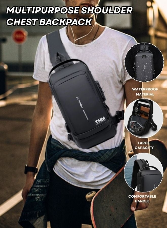 تنم حقيبة كروس بودي للرجال - حقيبة ظهر كتف للنساء مع منفذ شحن USB - حقيبة ظهر متعددة الاستخدامات للكتف والصدر - حقيبة ظهر يومية مقاومة للماء للرجال والنساء، حقيبة كتف رياضية للرجال - حقيبة ظهر سفر للرجال - Image 4