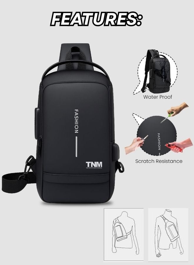 تنم حقيبة كروس بودي للرجال - حقيبة ظهر كتف للنساء مع منفذ شحن USB - حقيبة ظهر متعددة الاستخدامات للكتف والصدر - حقيبة ظهر يومية مقاومة للماء للرجال والنساء، حقيبة كتف رياضية للرجال - حقيبة ظهر سفر للرجال - Image 2