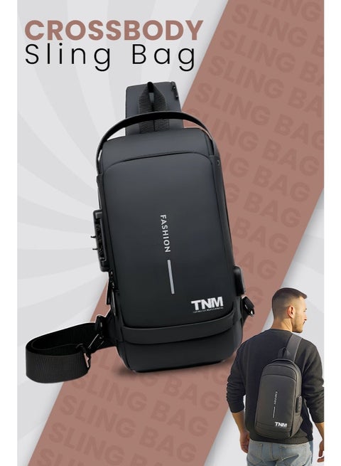 Men's Crossbody Sling Bag Anti-Theft Chest Bag Waterproof Shoulder Backpack with USB Charging Port Lightweight Travel Daypack for Work, Hiking, Cycling, Business & Daily Use