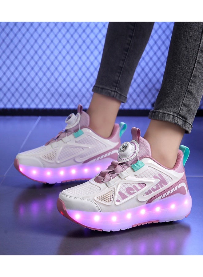 إسكدنيا Roller Skates 4 Wheels Shoes for Kids New Upgrade Skates Sneakers LED Light Up Rechargeable Sport Sneaker for Boys Girls Beginner More Balanced - Image 3