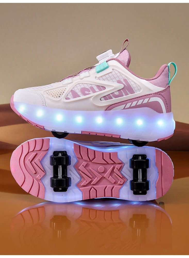 إسكدنيا Roller Skates 4 Wheels Shoes for Kids New Upgrade Skates Sneakers LED Light Up Rechargeable Sport Sneaker for Boys Girls Beginner More Balanced - Image 1