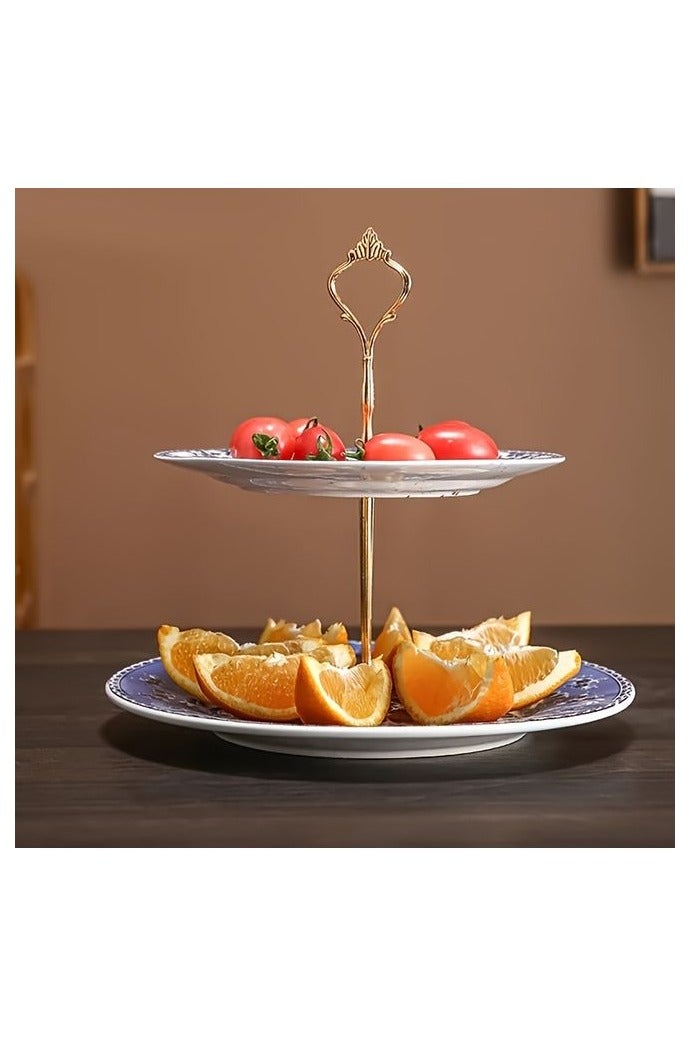2/3-Tier Ceramic Dessert Display Stand - Elegant Floral Cake and Fruit Tray for Weddings, Holidays, and Parties - Multi-Layered Buffet Table Centerpiece with Intricate Blue and Black Floral Patterns - Image 2