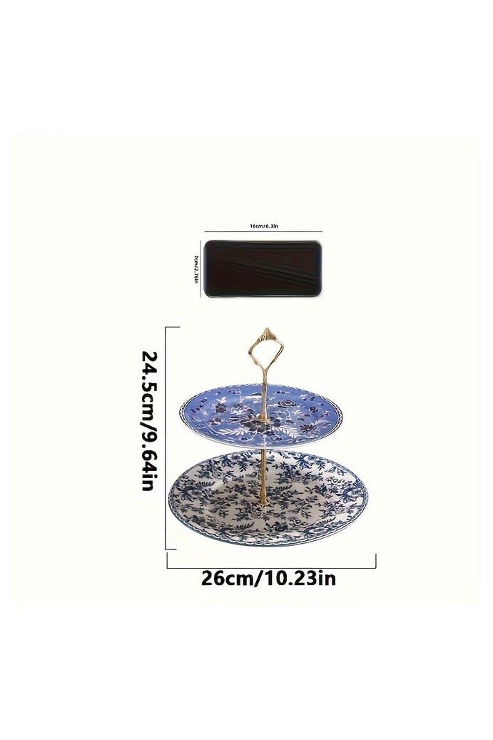 2/3-Tier Ceramic Dessert Display Stand - Elegant Floral Cake and Fruit Tray for Weddings, Holidays, and Parties - Multi-Layered Buffet Table Centerpiece with Intricate Blue and Black Floral Patterns - Image 4