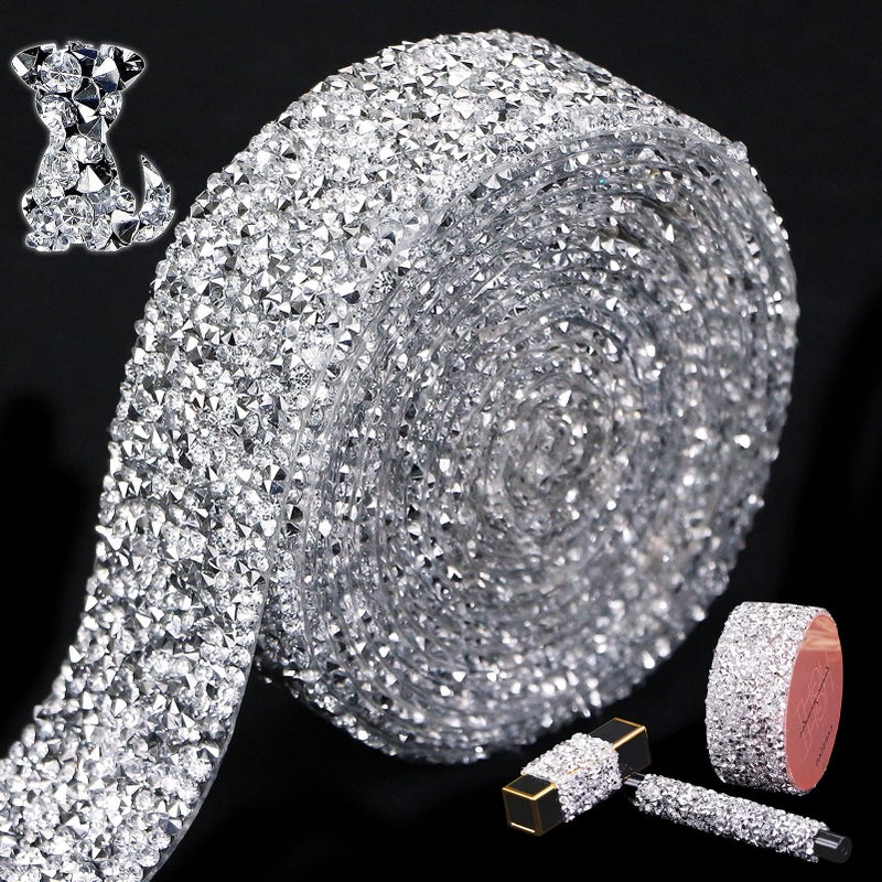 Locacrystal Bling Crystal Rhinestone Ribbon SelfAdhesive Iron on Resin Diamond Ribbon Wrap Roll DIY Bling Stickers for Wedding Clothing Cars Crafts Dress DecorationSilver118inch x 3yard - Image 3