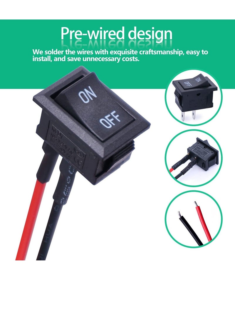 Generic - 10 Pcs Rocker Switch, Round Rocker Switch, AC 6A/250V 10A/125V SPST 2 Pins 2 Position ON/Off with Pre-soldered Wires,Toggle Rocker Boat Switch, Rocker Toggle Switch for Car, Boat - Image 1