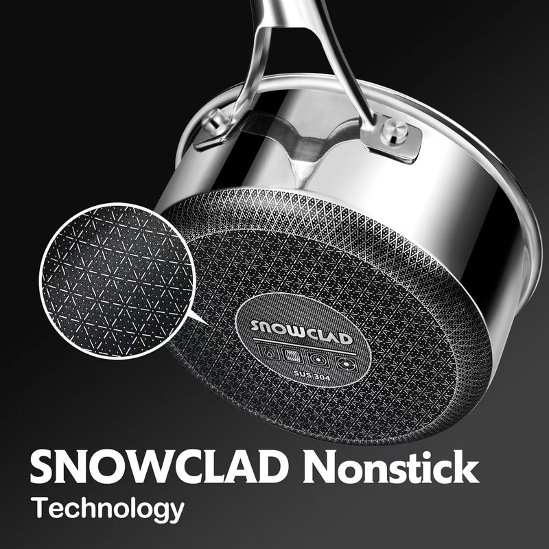 SNOWCLAD قدر مع غطاء، مجموعة قدر غير لاصق هجين بحجم 1.5 لتر و 2.5 لتر، أواني طهي من الفولاذ المقاوم للصدأ، أواني غير لاصقة خالية من PFOA، تعمل على مواقد الحث، والسيراميك، والغاز - Image 4