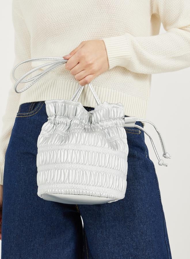 Styli Textured Drawstring Bucket Bag - Image 3
