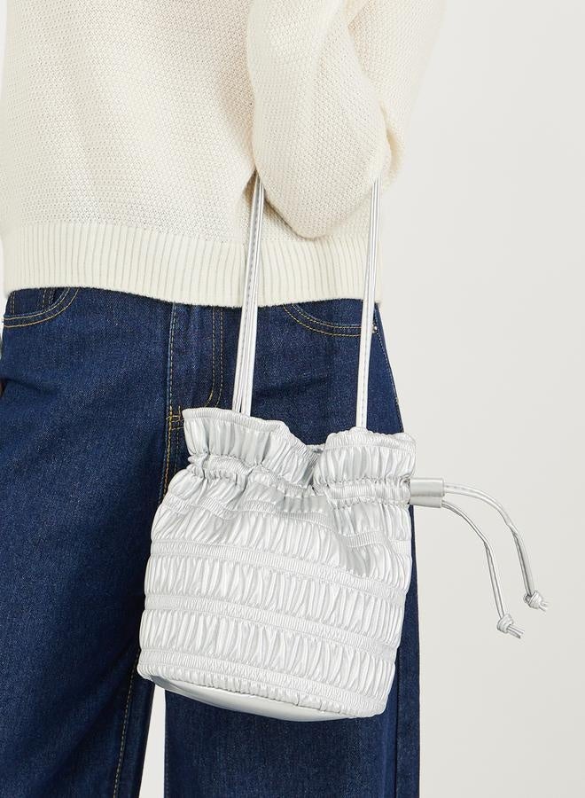 Styli Textured Drawstring Bucket Bag - Image 2