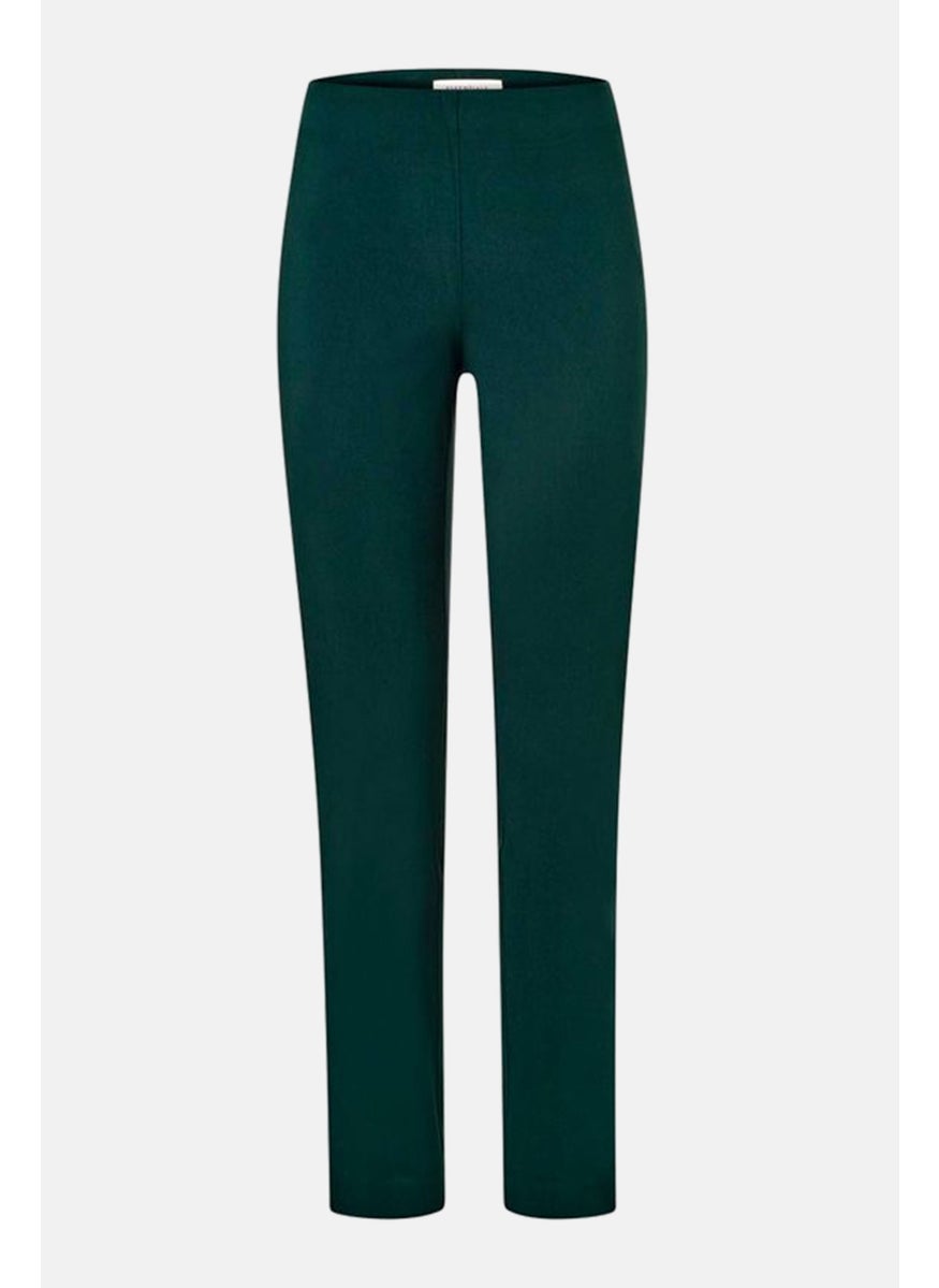 Tchibo Women Slim Fit Solid Straight Pants, Dark Green  - Image 2