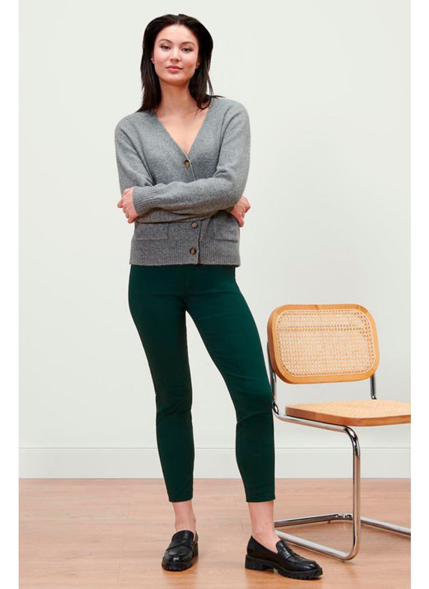 Tchibo Women Slim Fit Solid Straight Pants, Dark Green  - Image 1