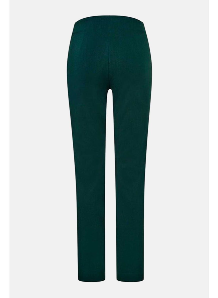 Tchibo Women Slim Fit Solid Straight Pants, Dark Green  - Image 3