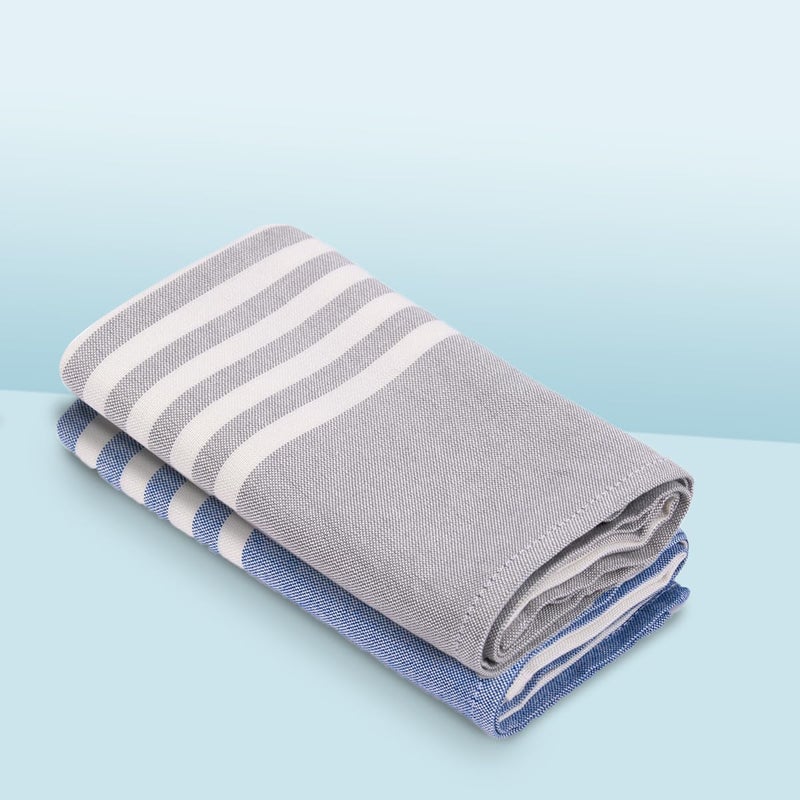 Mush مجموعة من 2 منشفة يد تركية من الخيزران | منشفة رياضية 100% خيزران للرجال/النساء | منشفة فائقة النعومة، ماصة وسريعة الجفاف للجيم، السفر، الرياضة واليوغا | 40 × 60 سم | 250 جرام لكل متر مربع، أزرق داكن ورمادي - Image 2