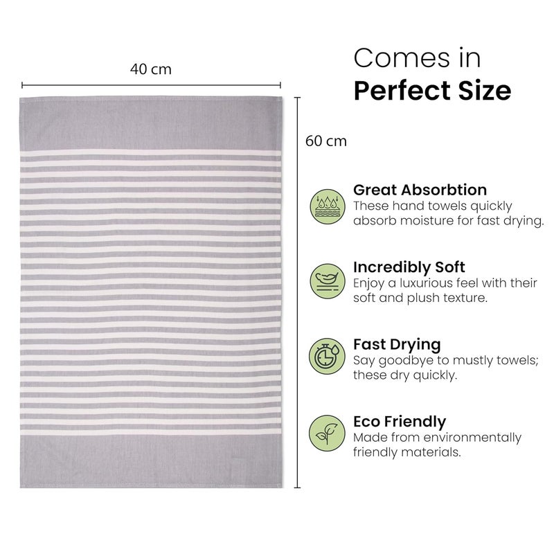 Mush مجموعة من 2 منشفة يد تركية من الخيزران | منشفة رياضية 100% خيزران للرجال/النساء | منشفة فائقة النعومة، ماصة وسريعة الجفاف للجيم، السفر، الرياضة واليوغا | 40 × 60 سم | 250 جرام لكل متر مربع، أزرق داكن ورمادي - Image 3