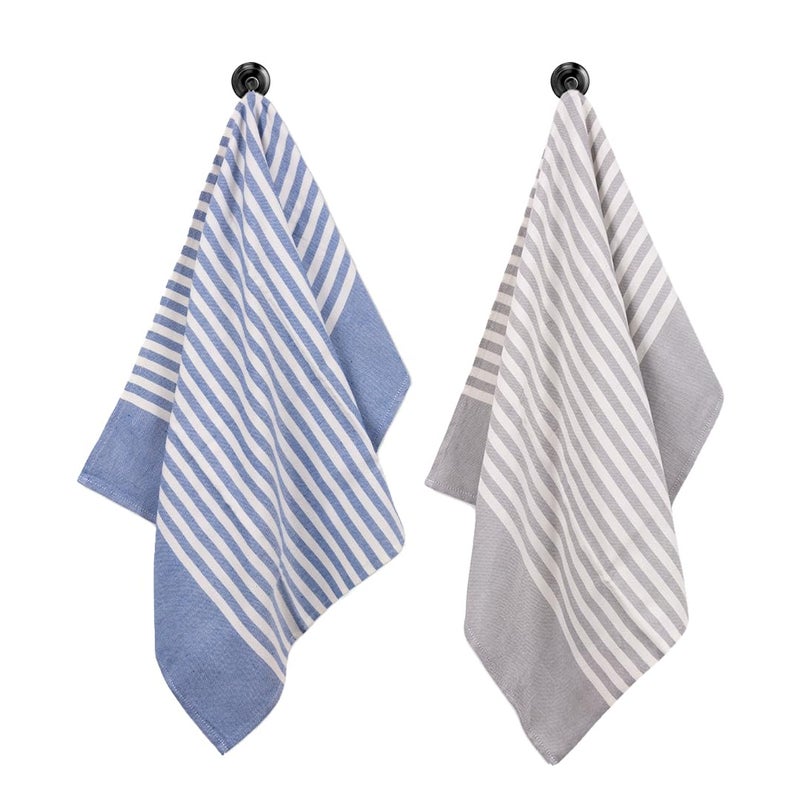 Mush مجموعة من 2 منشفة يد تركية من الخيزران | منشفة رياضية 100% خيزران للرجال/النساء | منشفة فائقة النعومة، ماصة وسريعة الجفاف للجيم، السفر، الرياضة واليوغا | 40 × 60 سم | 250 جرام لكل متر مربع، أزرق داكن ورمادي - Image 1