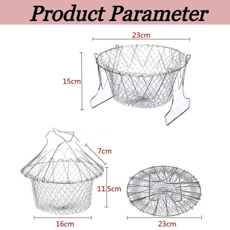 Shrux Foldable Steam Rinse Deep Fry Basket Mesh Basket Strainer Net Kitchen Cooking Tool Kitchen Food Frying Chef Basket with Handle Kitchen Fruits and Vegetable Washing Basket Fryer Strainer - Image 5