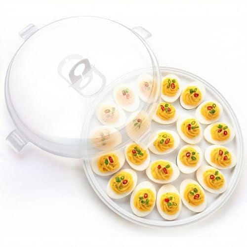 HANSGO Deviled Egg Containers with Lid Deviled Egg Platter Carrier Holder Trays with 22 Slots for Holiday Party and Home Kitchen White - Image 1