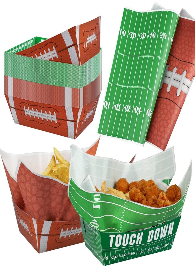 Fairooth 120 PCS Football Paper Food Trays Football Disposable Bowls Footballs Theme Serving Tray with Grease Resistant Liner Papers for Birthday Sport Themed Party Decor - Image 1