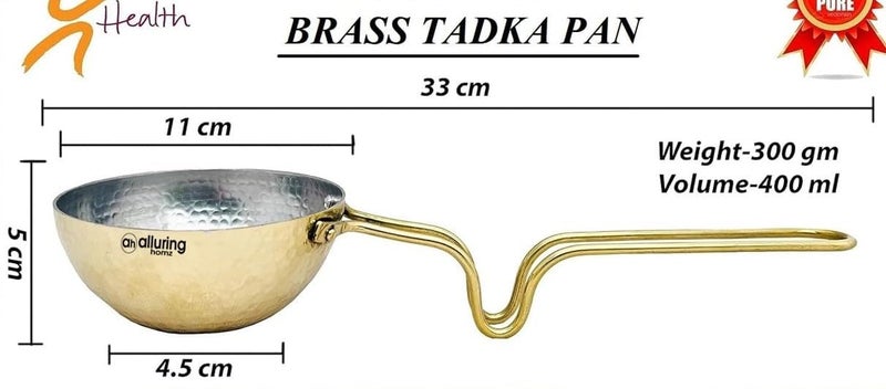 Alluring Homz Brass Tadka Pan/Fry Pan,Thalippu karandi with Handle Brass Inside Tin Coating, Hammered Design 400 ml (Dia13 cm x 5 cm Hight) Pack of 2 - Image 2