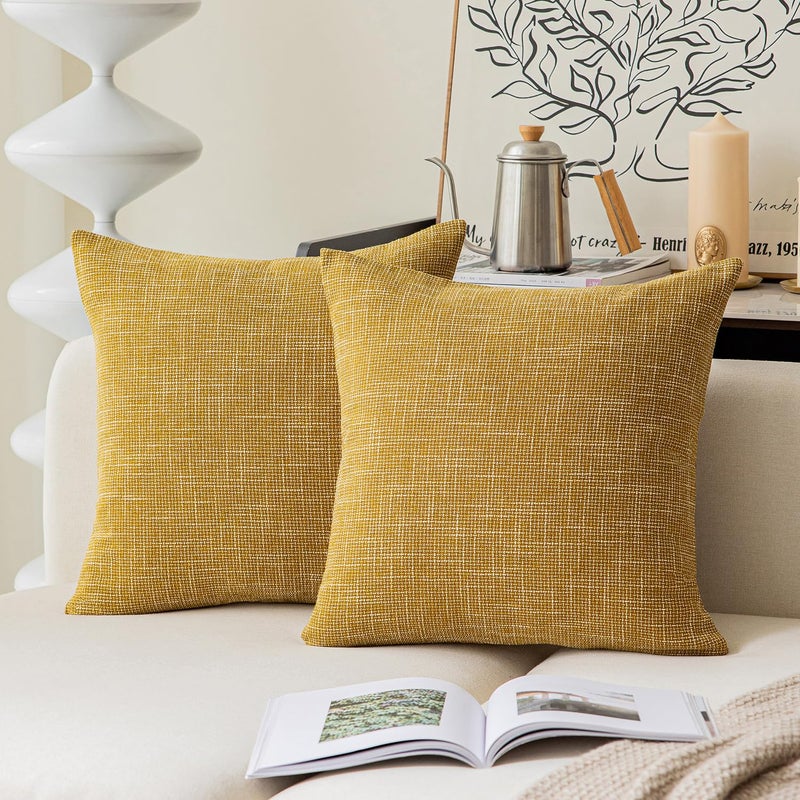 Kevin Textile Decorative Linen Pillowcases for CouchSofaBedCar Honey Yellow Striped Star Both Sides 26x26inch 66x66cm 2 PiecesHoney Yellow
