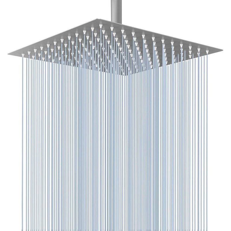 Voolan Rain Shower Head - High Flow Large Rainfall Shower Heads Made of Stainless Steel - Waterfall Bathroom Square Showerhead - Ceiling or Wall Mount (12" Brushed Nickel) - Image 1