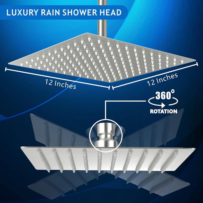 Voolan Rain Shower Head - High Flow Large Rainfall Shower Heads Made of Stainless Steel - Waterfall Bathroom Square Showerhead - Ceiling or Wall Mount (12" Brushed Nickel) - Image 5