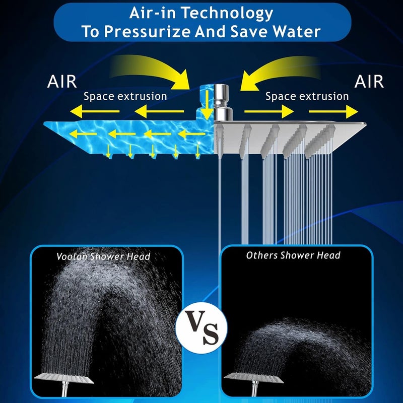 Voolan Rain Shower Head - High Flow Large Rainfall Shower Heads Made of Stainless Steel - Waterfall Bathroom Square Showerhead - Ceiling or Wall Mount (12" Brushed Nickel) - Image 4