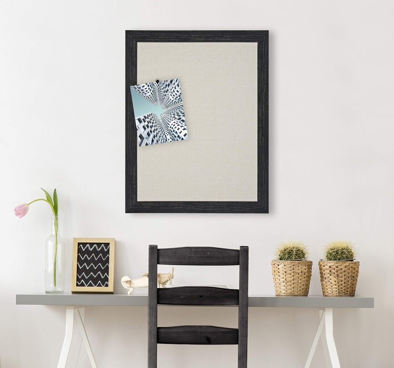 DesignOvation Beatrice Framed Linen Fabric Pinboard, 23" x 29", Distressed Black, Rustic Wall Organization - Image 4