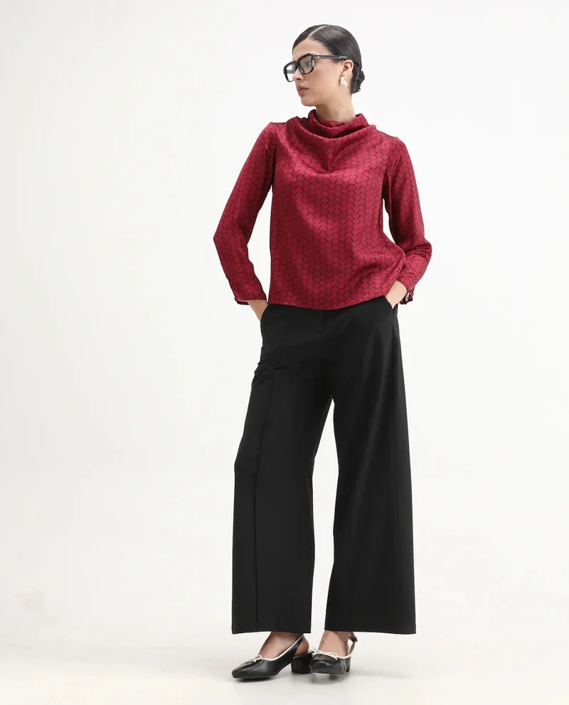 Rareism Women's Printed Cowl High Neck Top