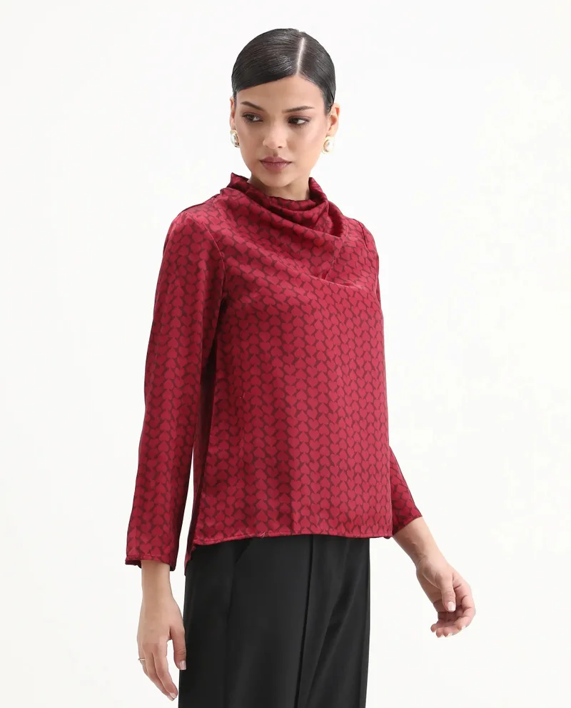Rareism Women's Printed Cowl High Neck Top