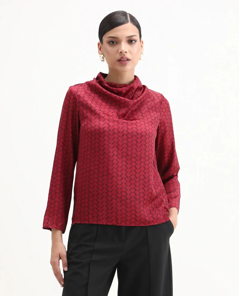 Rareism Women's Printed Cowl High Neck Top