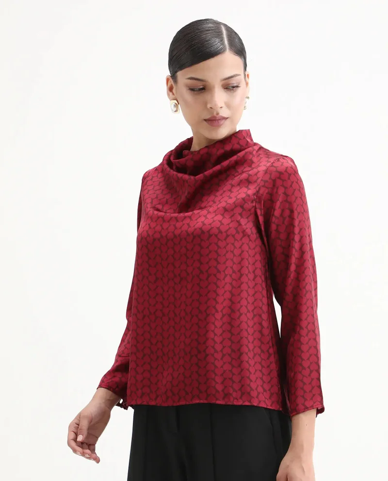 Rareism Women's Printed Cowl High Neck Top