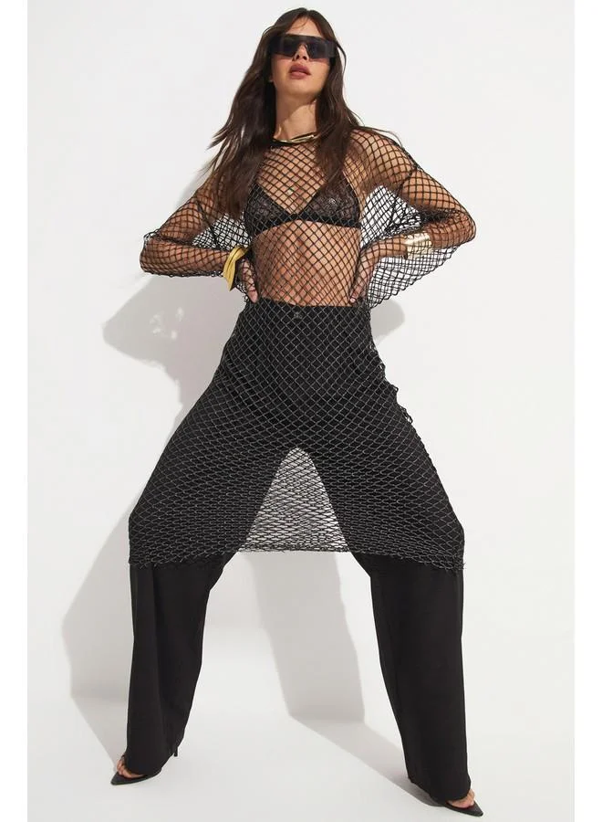 جون Mesh Overlay Dress