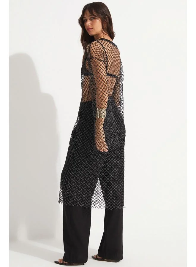 جون Mesh Overlay Dress