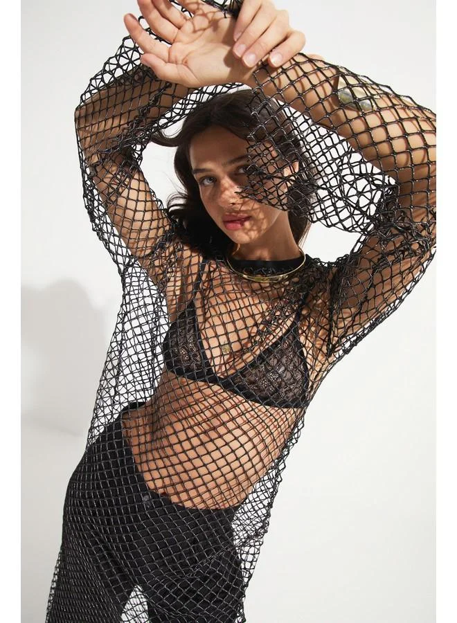جون Mesh Overlay Dress