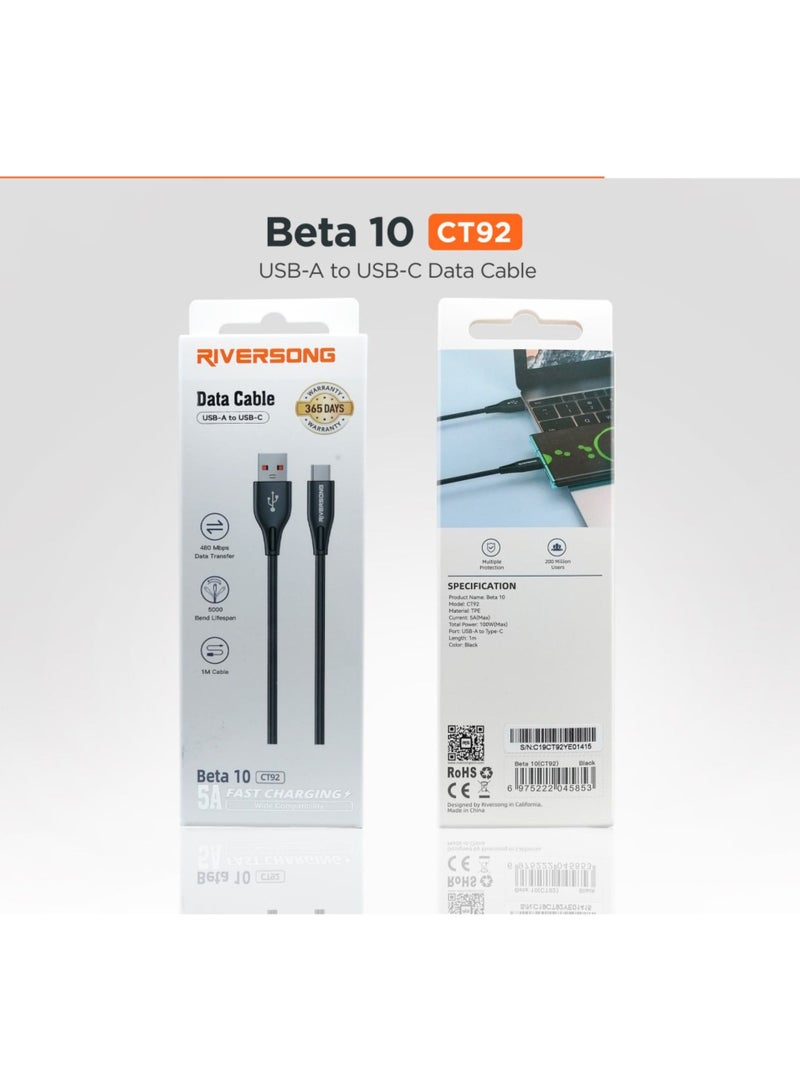 ريفرسونج كابل USB-A إلى USB-C بطول 1 متر، شحن سريع 2.4 أمبير، نقل بيانات بسرعة 480 ميجابت في الثانية، مادة TPE متينة، عمر افتراضي يتجاوز 5000 انحناءة، سلك شاحن من النوع C لأجهزة Android والأجهزة اللوحية وأجهزة USB-C، CT92 - Image 3