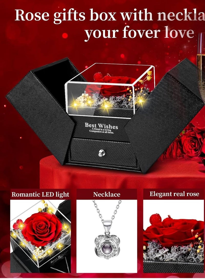SYOSI Preserved Rose Box Necklace, Red Real-Eternal Flowers Birthday Gifts for Her, Mom Wife Girlfriend Grandma on Mothers Day Anniversary Romantic - Image 2
