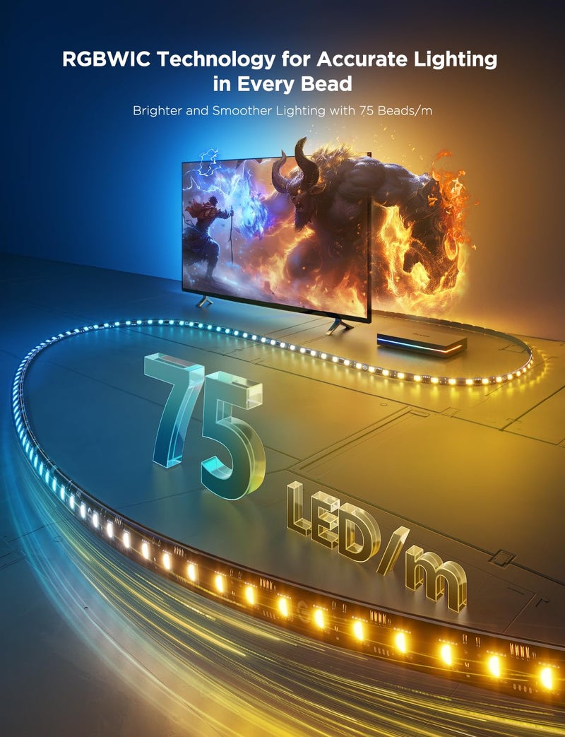 Govee HDMI 2.1 Sync Box 2, AI Sync Box with TV Backlight, Supports 8K@60Hz, 4K@144Hz, VRR and ALLM, Works with Matter and Alexa, RGBIC LED Light Strip for 75-85 inch TVs, 75 LEDs/m - Image 5