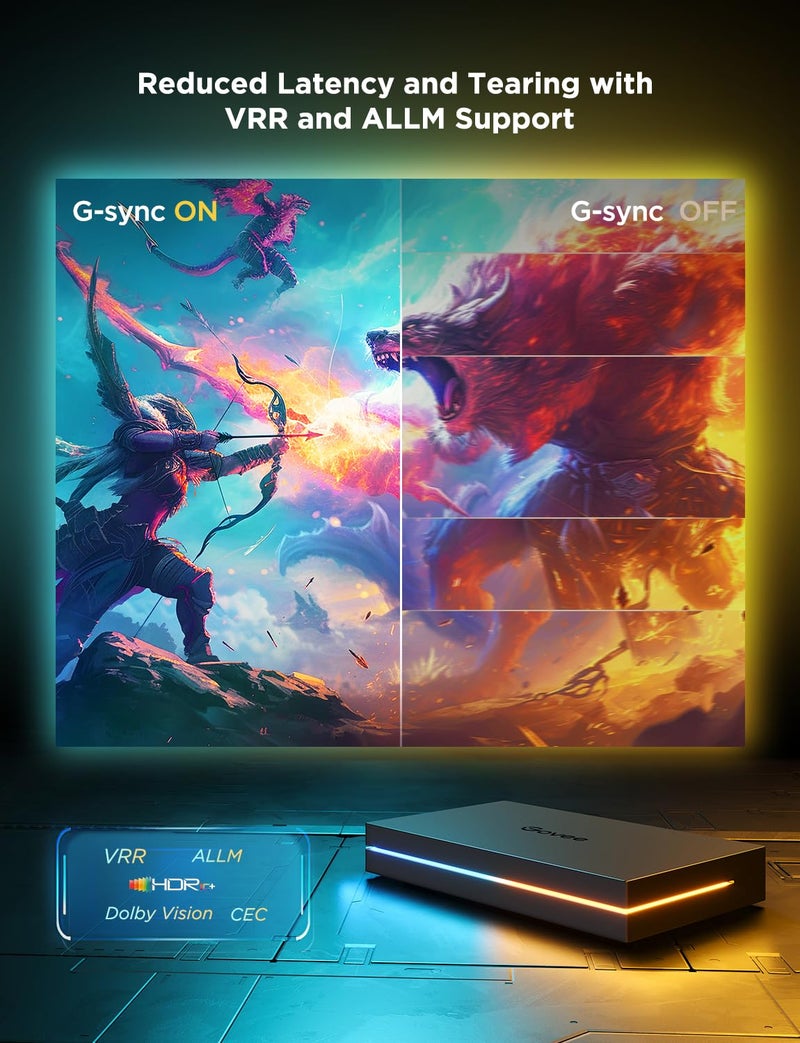 Govee HDMI 2.1 Sync Box 2, AI Sync Box with TV Backlight, Supports 8K@60Hz, 4K@144Hz, VRR and ALLM, Works with Matter and Alexa, RGBIC LED Light Strip for 75-85 inch TVs, 75 LEDs/m - Image 3