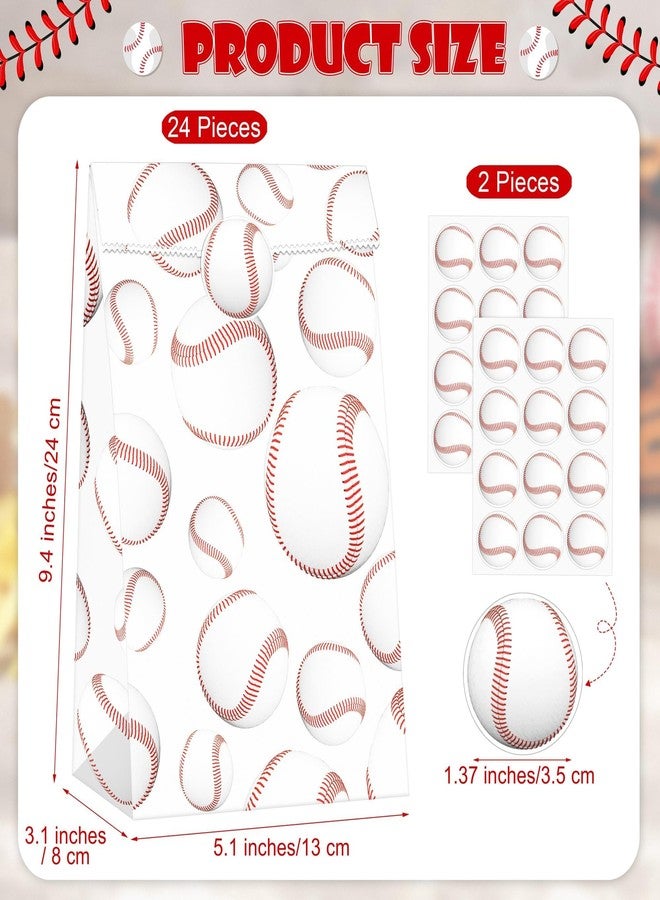 MIMIND 24 Pieces Baseball Gift Bags Baseball Party Favor Paper Bags with Stickers Sport Goodie Bag Treat Candy Bag for Team Theme Party Decorations Birthday Supplies - Image 2