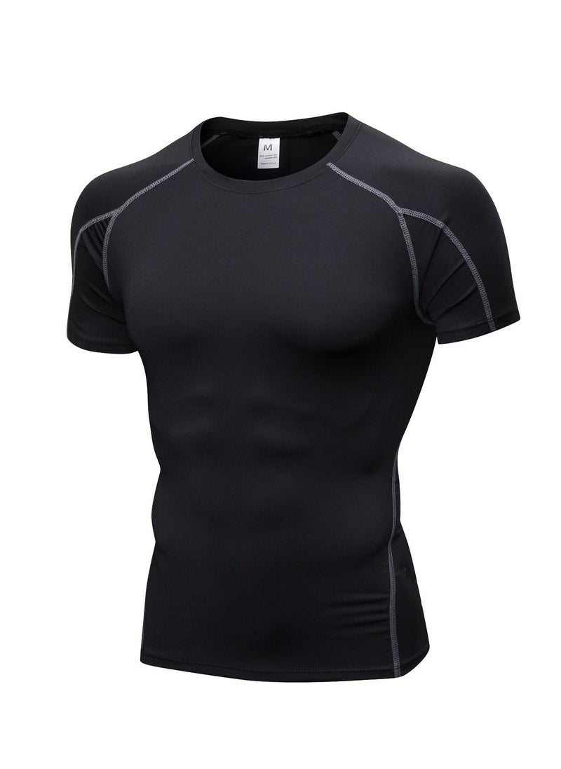 Loquat Men Quick Dry Breathable Elastic T-Shirt Black/Grey  - Image 1