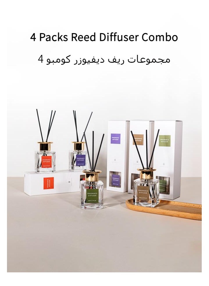 Generic - 4 Packs Reed Diffuser Set - Shangri-La | Little Iris | RedCurrant | Sandalwood | 80 ml 2.7 oz | Aromatherapy Air Freshener Fragrance Home Fragrance, Oil Diffuser - Image 1