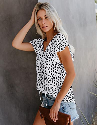 SimpleFun Business Casual Tops for Women，Drawstring V Neck Leopard Blouse Work Shirts (Black White,L) - Image 2