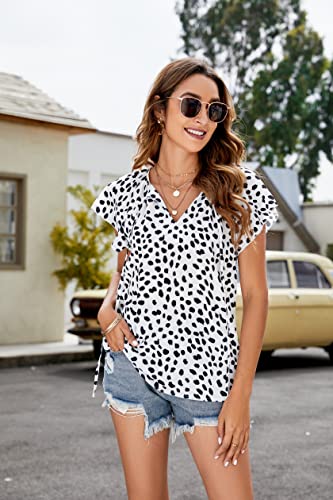 SimpleFun Business Casual Tops for Women，Drawstring V Neck Leopard Blouse Work Shirts (Black White,L) - Image 4