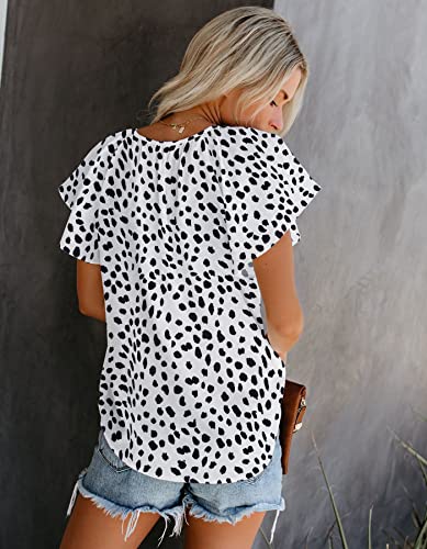 SimpleFun Business Casual Tops for Women，Drawstring V Neck Leopard Blouse Work Shirts (Black White,L) - Image 3